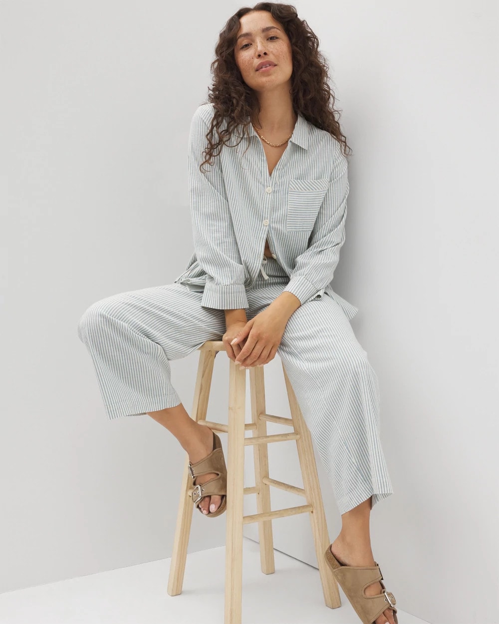 BLUE HEAVEN STRIPE - Beach Cotton Crop Pant