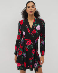 RHAPSODY FLORA BLACK - Long-Sleeve Short Robe