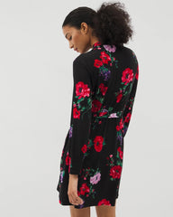 RHAPSODY FLORA BLACK - Long-Sleeve Short Robe