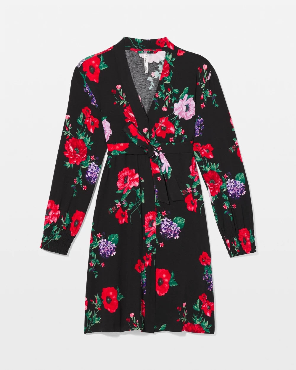 RHAPSODY FLORA BLACK - Long-Sleeve Short Robe