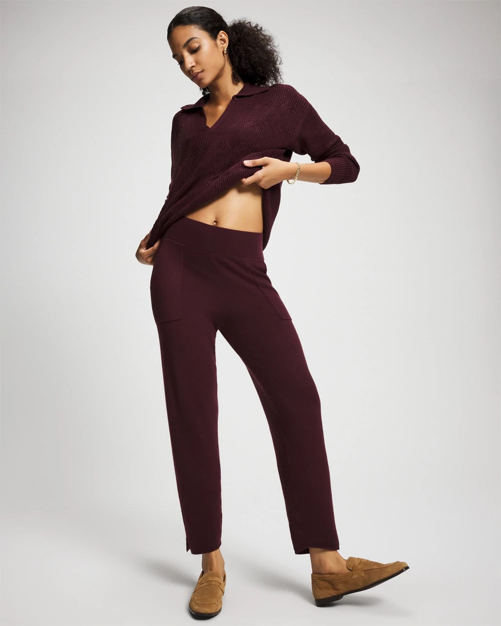 MERLOT - Premier Knit Straight Leg Ankle Pant
