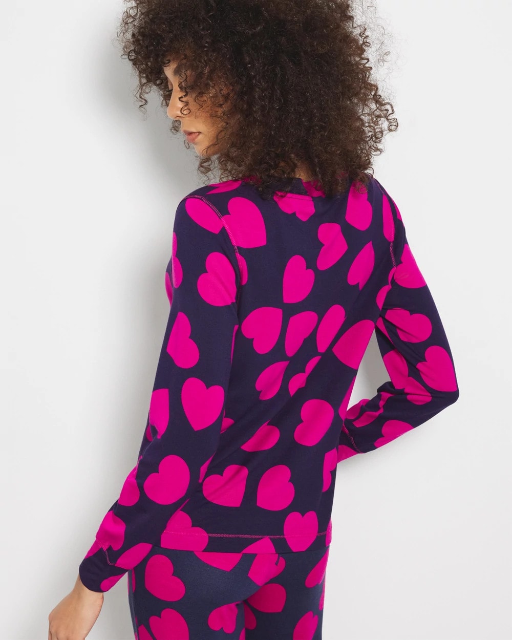 LOVE STRUCK NAVY - Long-Sleeve V-Neck Pajama Top