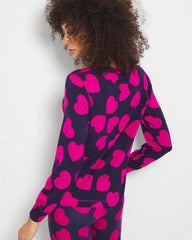 LOVE STRUCK NAVY - Long-Sleeve V-Neck Pajama Top