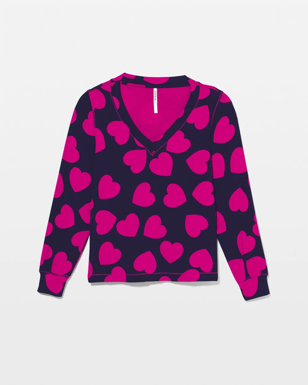 LOVE STRUCK NAVY - Long-Sleeve V-Neck Pajama Top