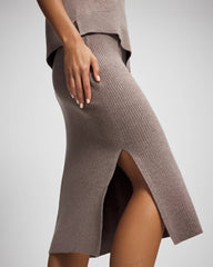 HEATHER FAWN - Premier Knit Sweater Midi Skirt