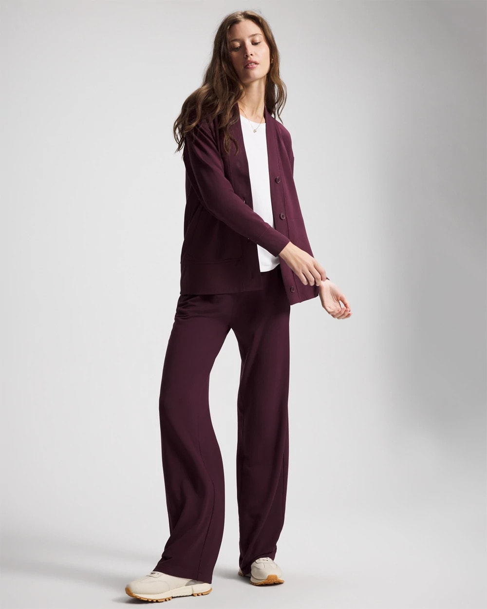 MERLOT - Ultrasoft Fleece Relaxed Button Up Cardigan