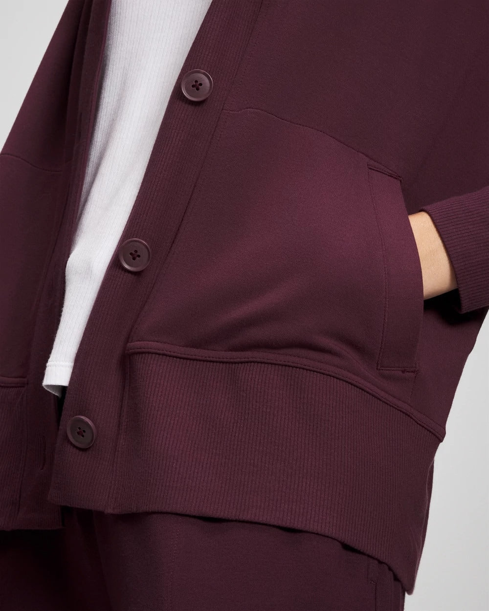 MERLOT - Ultrasoft Fleece Relaxed Button Up Cardigan