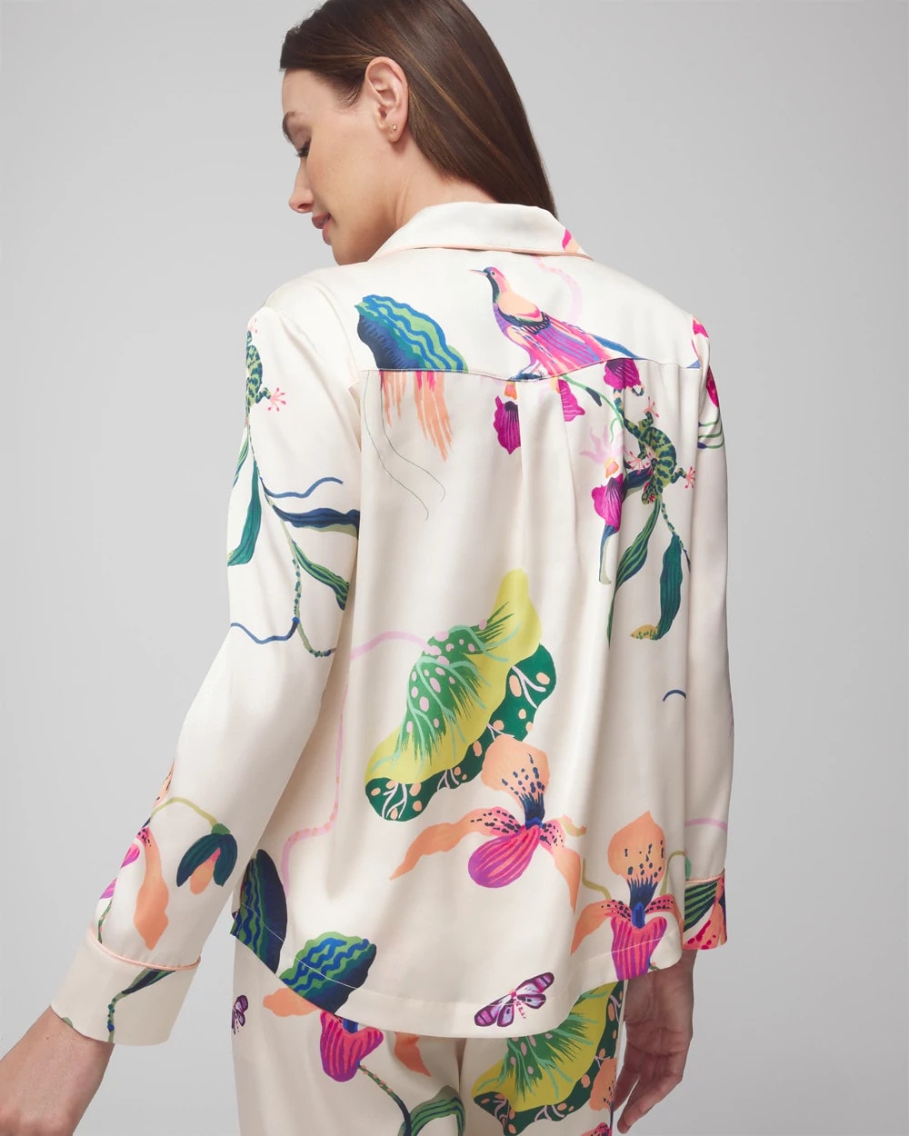 PARADISE SOIREE WHITE SK - Long-Sleeve Notch Collar Pajama Top
