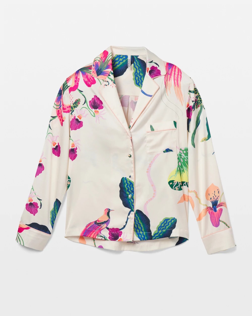 PARADISE SOIREE WHITE SK - Long-Sleeve Notch Collar Pajama Top