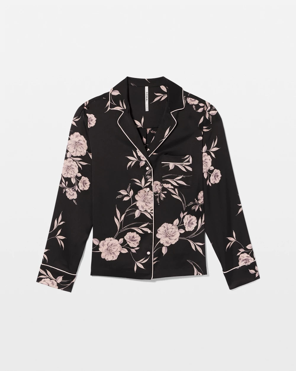NOSTALGIA FLORA BLACK - Long-Sleeve Notch Collar Pajama Top