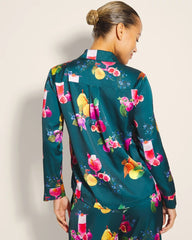 GETTIN FIGGY WITH IT TEAL - Long-Sleeve Notch Collar Pajama Top