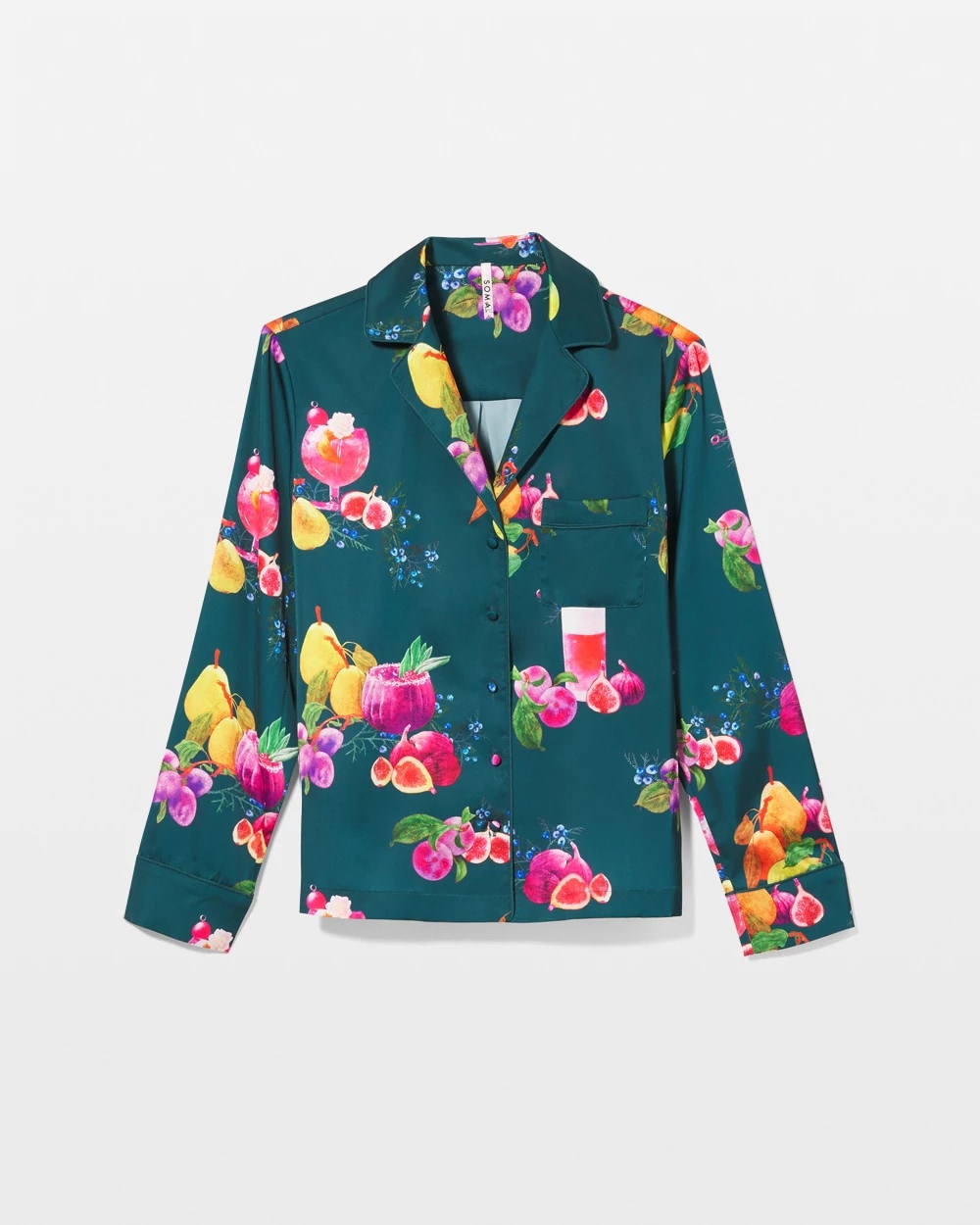 GETTIN FIGGY WITH IT TEAL - Long-Sleeve Notch Collar Pajama Top