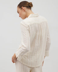 CHAMPAGNE STRIPE - Cotton Gauze Long Sleeve Notch Collar Pajama Top