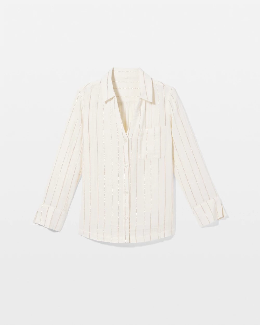 CHAMPAGNE STRIPE - Cotton Gauze Long Sleeve Notch Collar Pajama Top