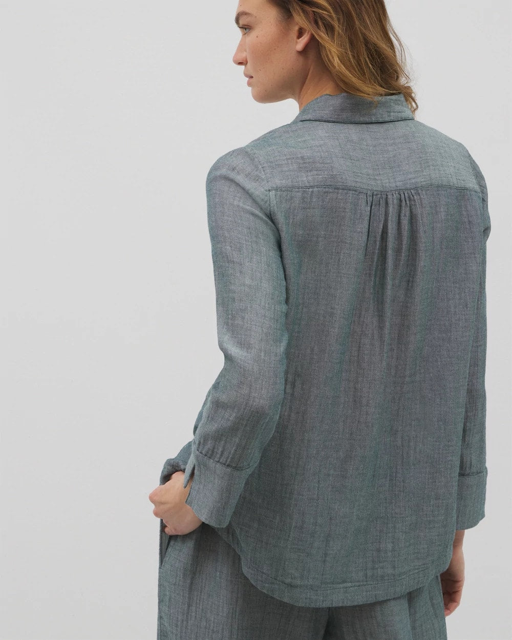 DARK SEA CROSSDYE - Cotton Gauze Long Sleeve Notch Collar Pajama Top