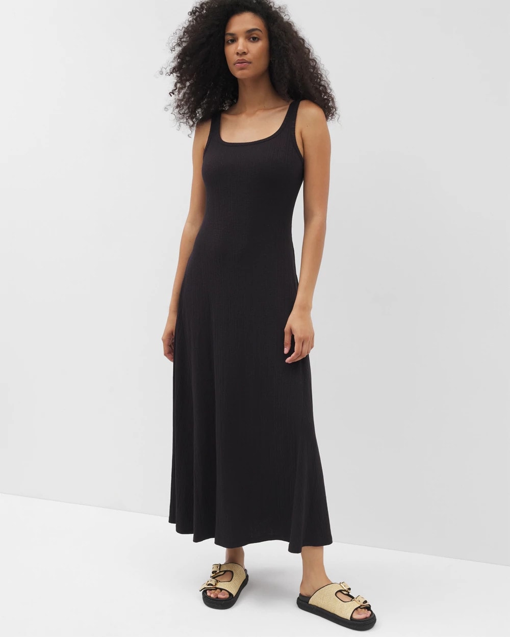 BLACK - Rib Square Neck Lounge Dress
