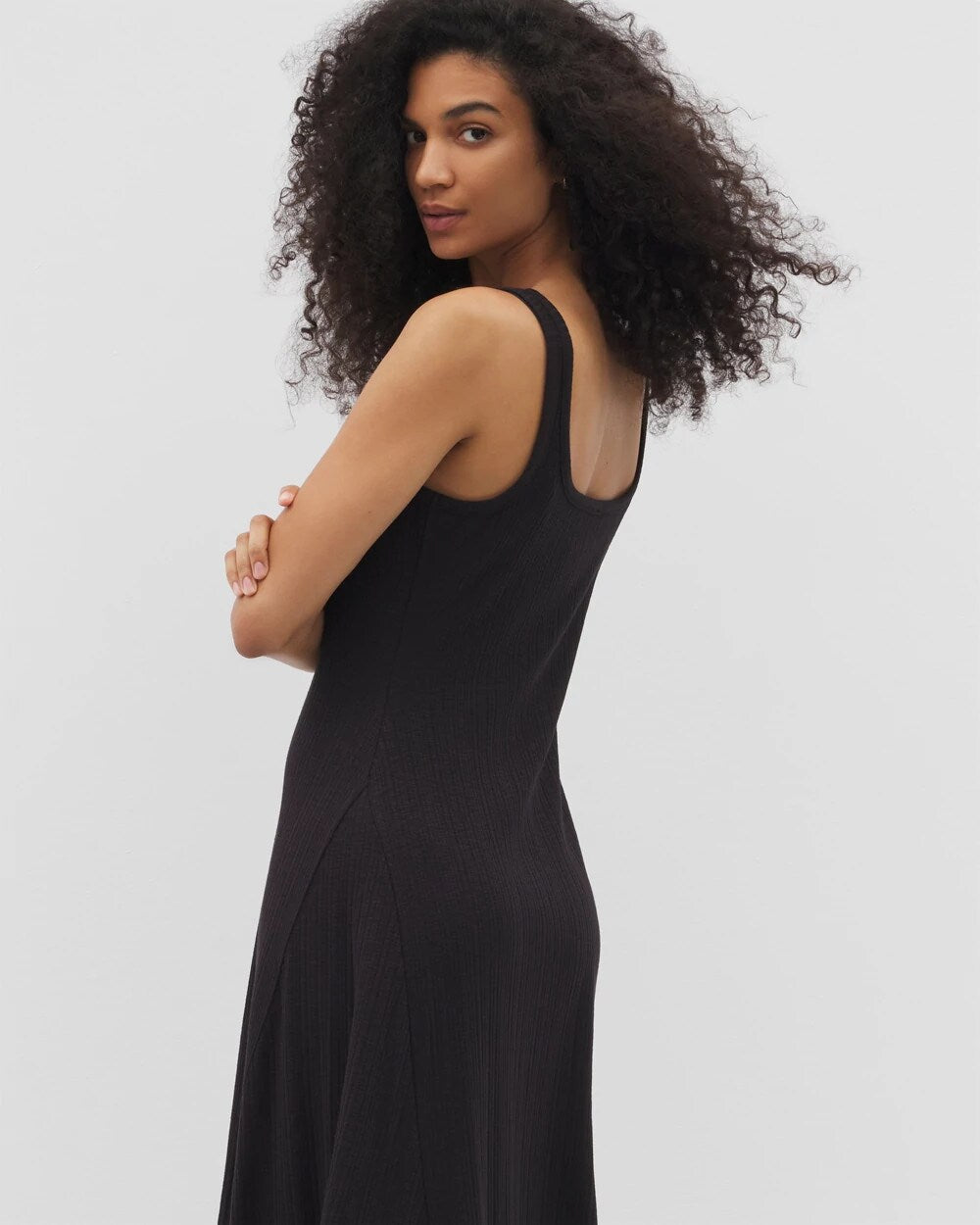 BLACK - Rib Square Neck Lounge Dress