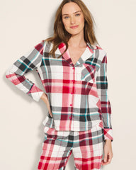FIRESIDE PLAID CHAMPAGNE - Super Soft Long-Sleeve Notch Collar Pajama Top