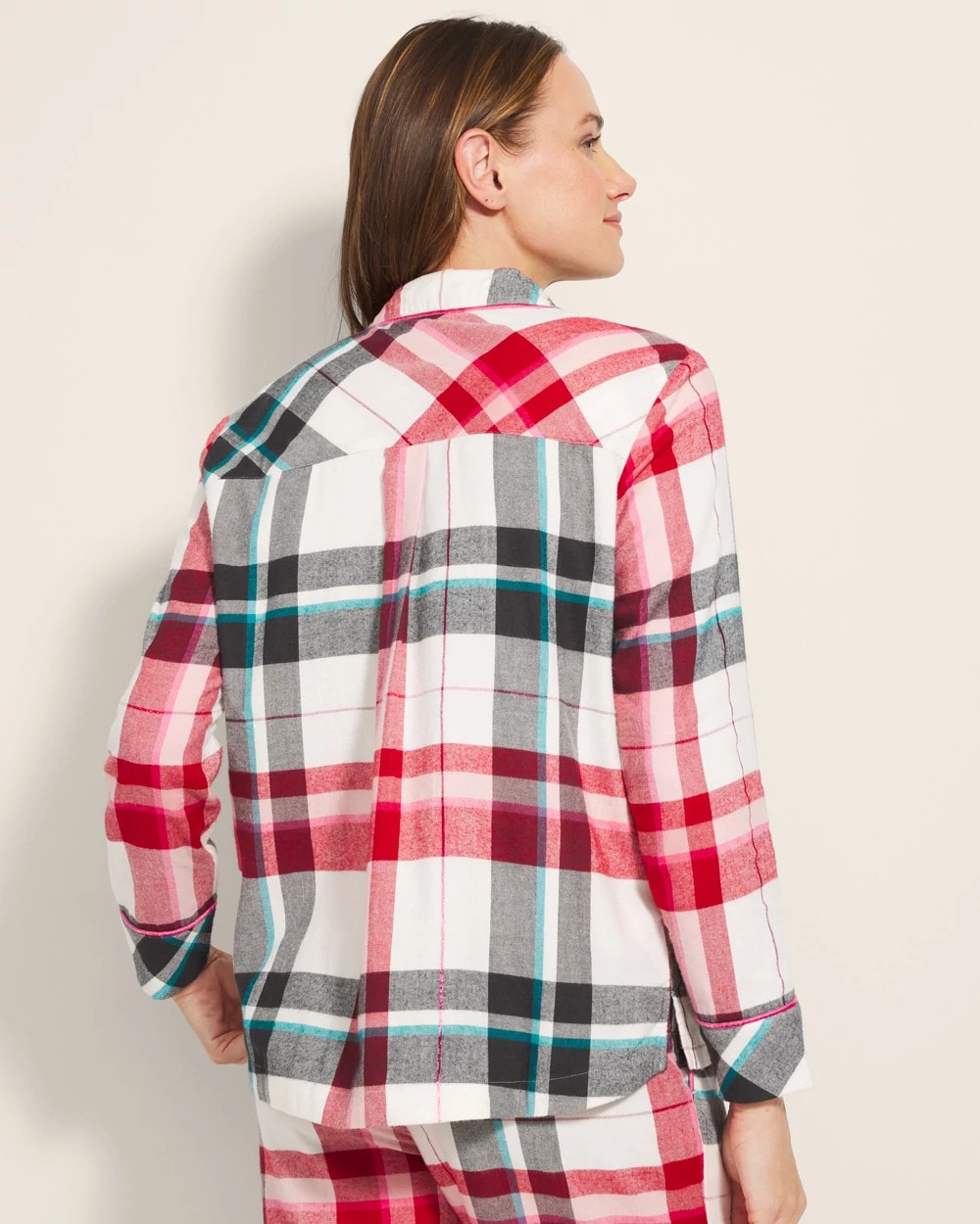 FIRESIDE PLAID CHAMPAGNE - Super Soft Long-Sleeve Notch Collar Pajama Top