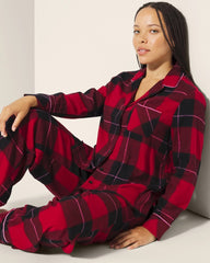 WRAPPED UP PLAID RED - Super Soft Long-Sleeve Notch Collar Pajama Top