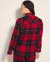WRAPPED UP PLAID RED - Super Soft Long-Sleeve Notch Collar Pajama Top