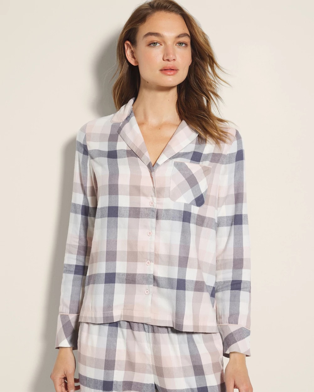 DREAMIEST PLAID GRAY - Super Soft Long-Sleeve Notch Collar Pajama Top