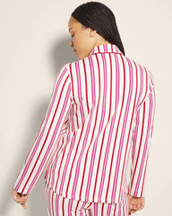 SMART STRIPE CHAMPAGNE - Long-Sleeve Notch Collar Pajama Top