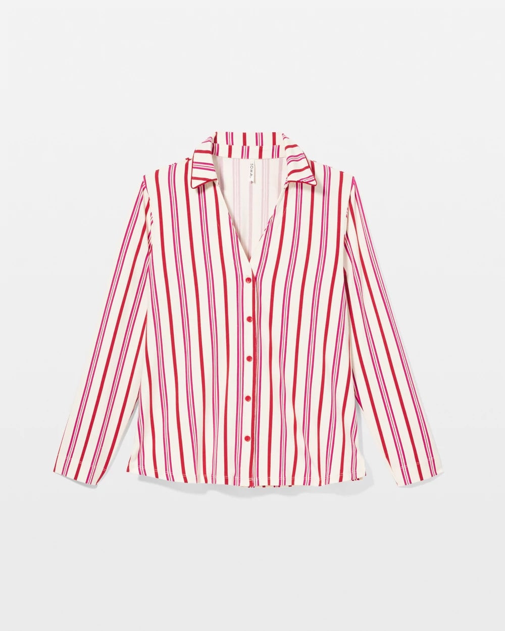 SMART STRIPE CHAMPAGNE - Long-Sleeve Notch Collar Pajama Top
