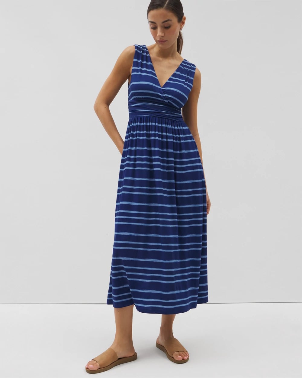 OASIS STRIPE G NAVY PEONY - Goddess Midi Bra Dress
