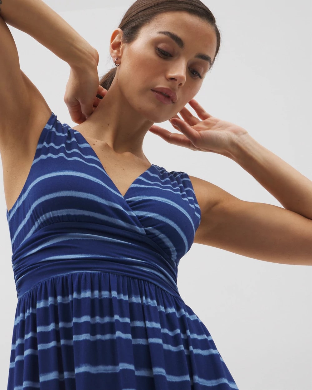 OASIS STRIPE G NAVY PEONY - Goddess Midi Bra Dress