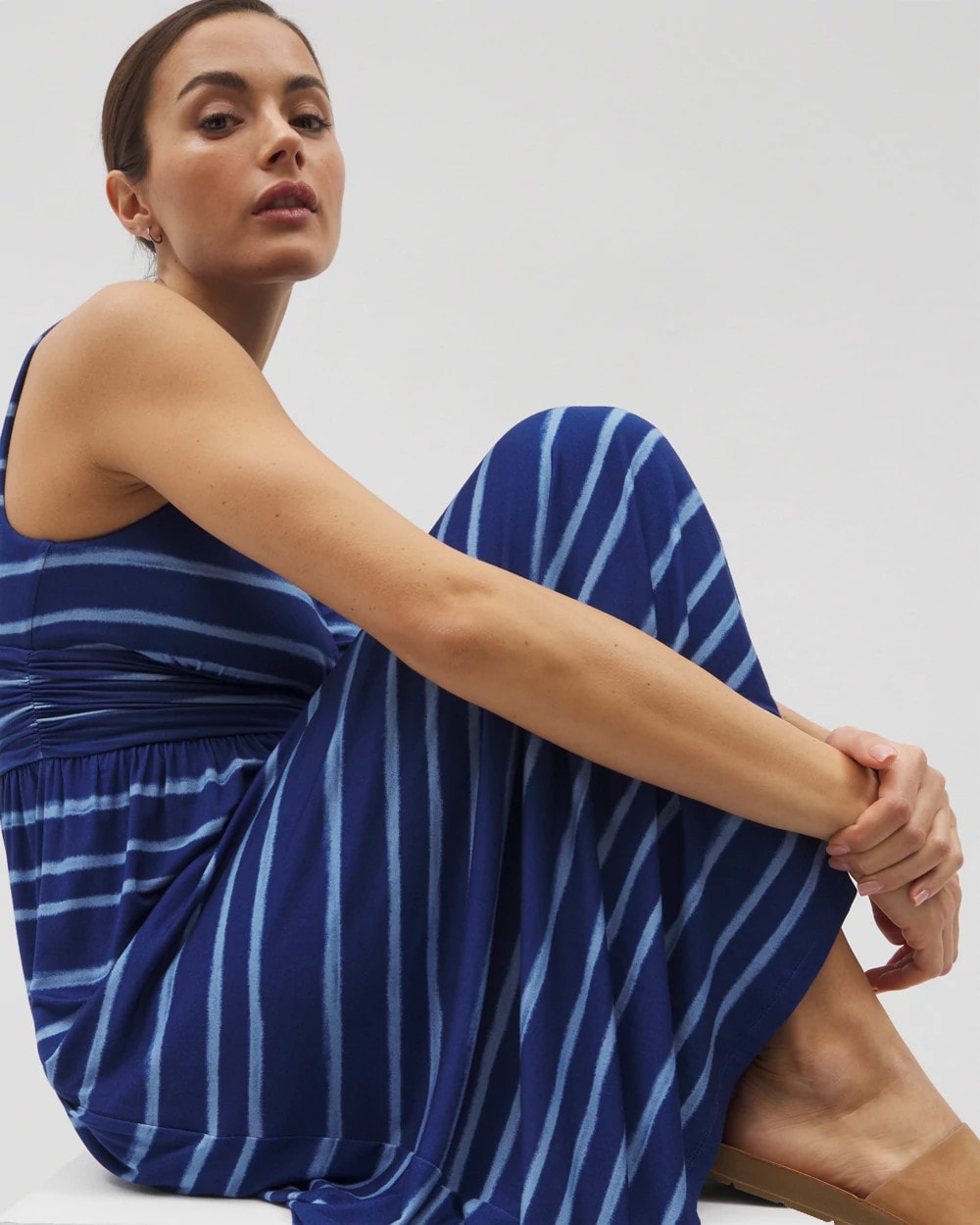 OASIS STRIPE G NAVY PEONY - Goddess Midi Bra Dress