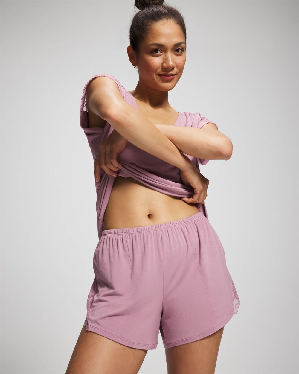 LILAC WINE - Lace Trim Pajama Short