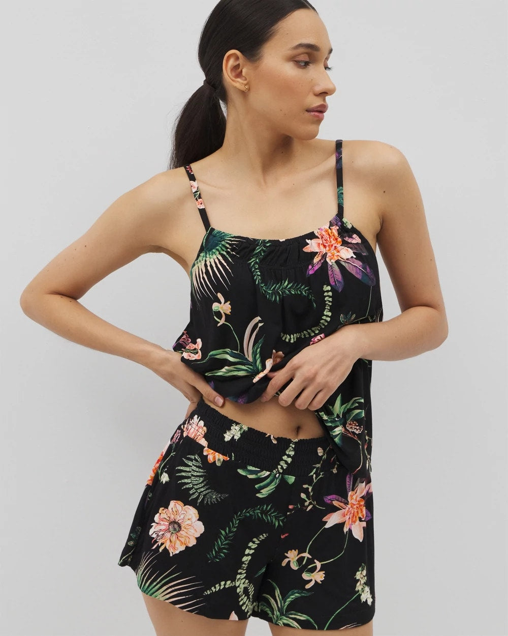 PARADISE PLUMES BLACK - Pajama Shorts