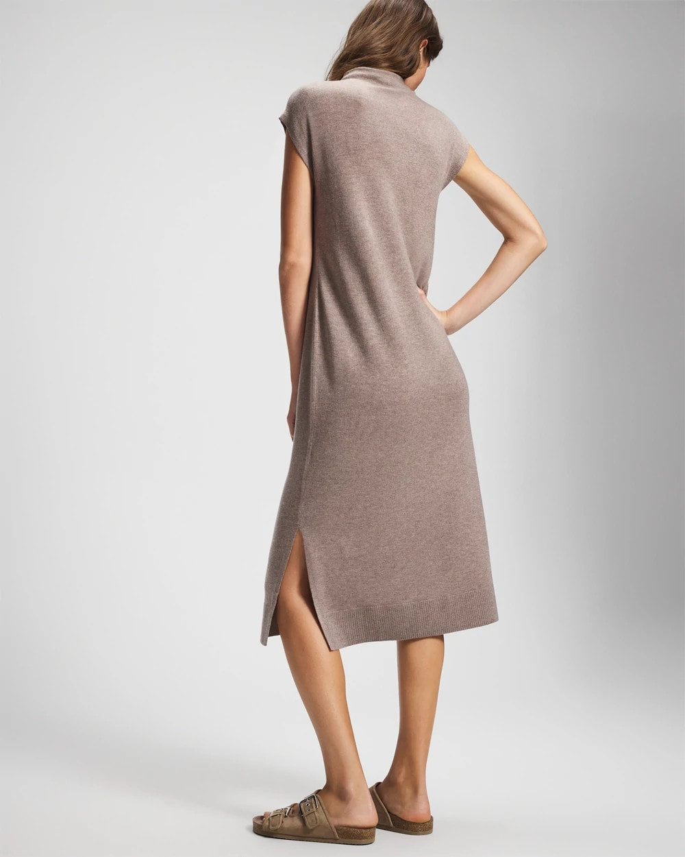 HEATHER FAWN - Premier Knit Sweater Funnel Neck Midi Dress