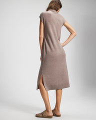 HEATHER FAWN - Premier Knit Sweater Funnel Neck Midi Dress