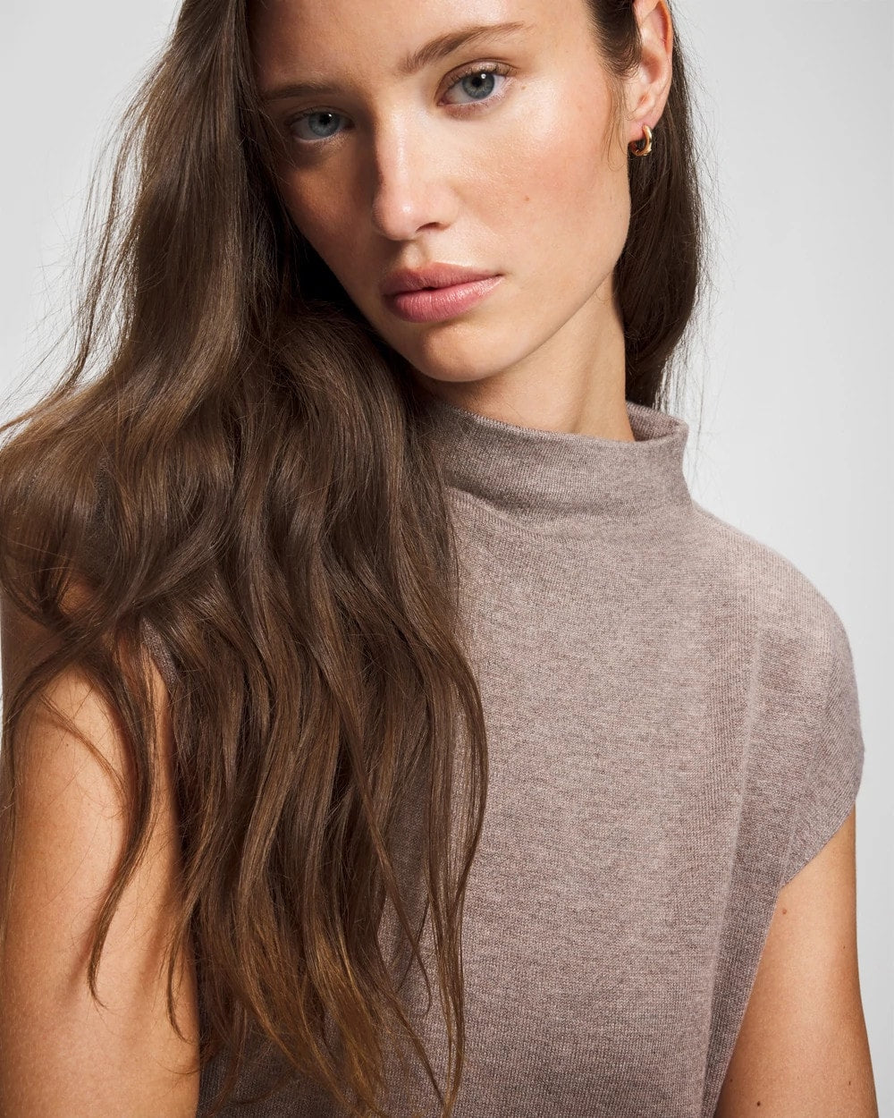 HEATHER FAWN - Premier Knit Sweater Funnel Neck Midi Dress