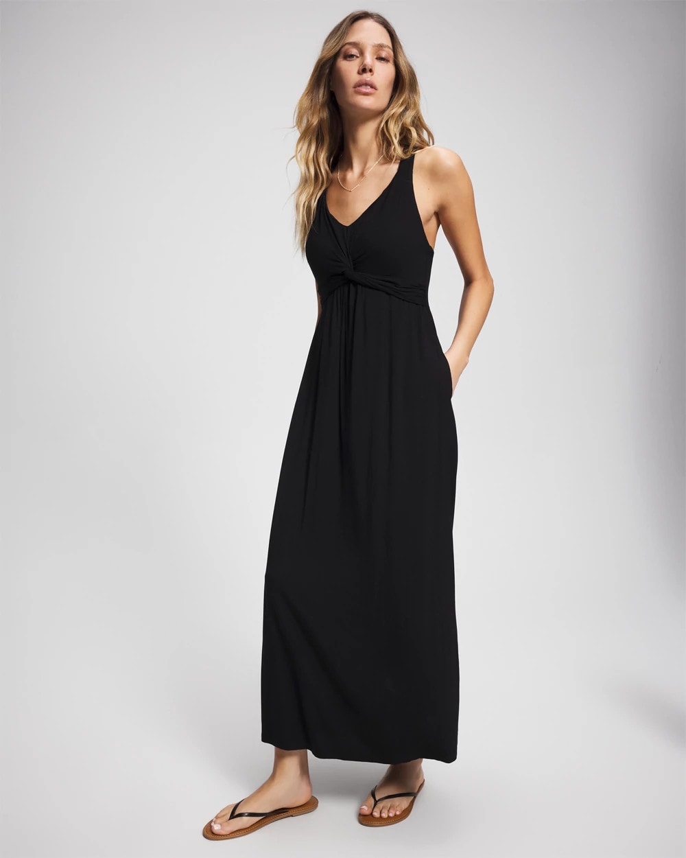 BLACK - Soft Jersey Twist Front Maxi Dress