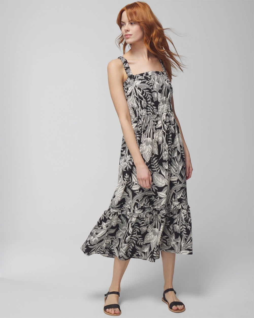 PATTERNED PALMS BLACK - Midi Bra Dress