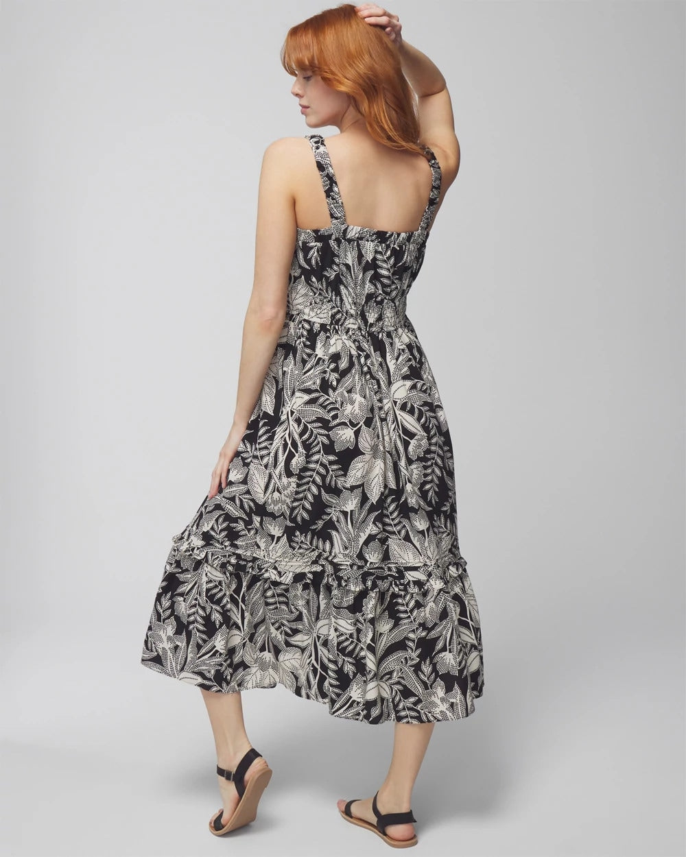 PATTERNED PALMS BLACK - Midi Bra Dress