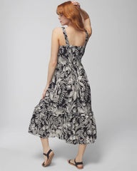 PATTERNED PALMS BLACK - Midi Bra Dress