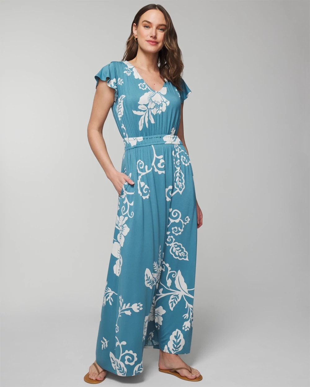 GARDEN TAPESTRY G BLUE - Flutter Sleeve Maxi Bra Dress