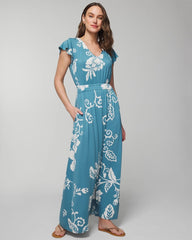 GARDEN TAPESTRY G BLUE - Flutter Sleeve Maxi Bra Dress