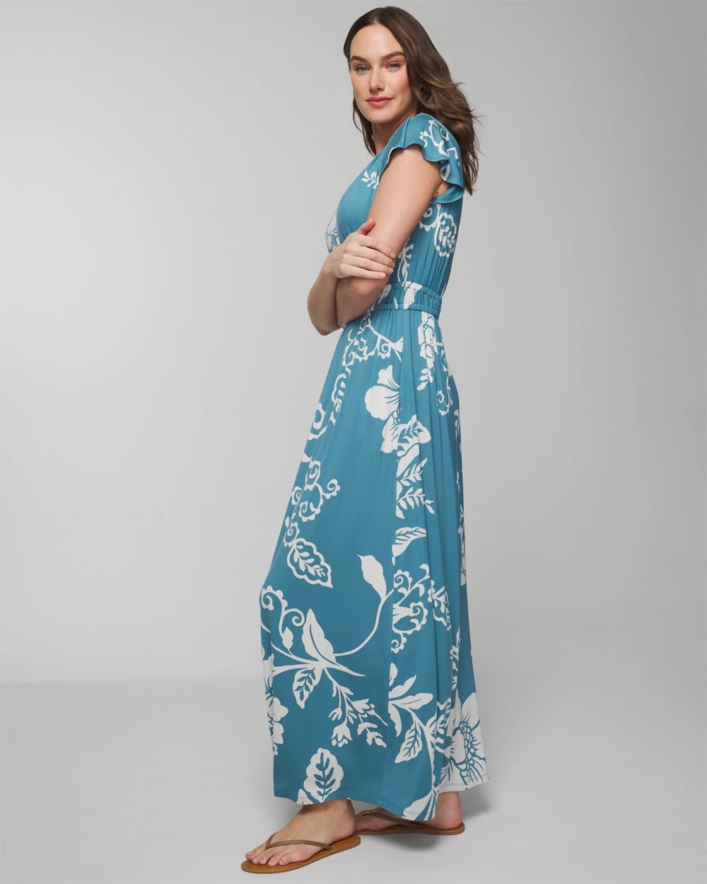 GARDEN TAPESTRY G BLUE - Flutter Sleeve Maxi Bra Dress