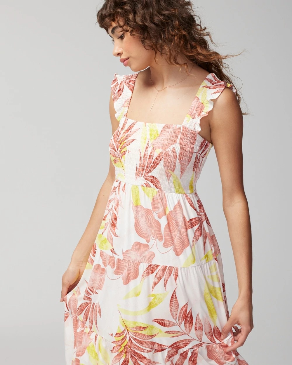 ENCHANTED PALMS KEY LIME - Smocked Flutter Sleeve Mini Bra Dress