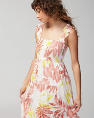 ENCHANTED PALMS KEY LIME - Smocked Flutter Sleeve Mini Bra Dress