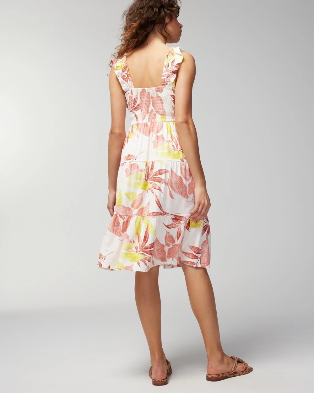 ENCHANTED PALMS KEY LIME - Smocked Flutter Sleeve Mini Bra Dress