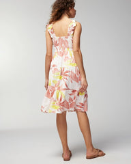 ENCHANTED PALMS KEY LIME - Smocked Flutter Sleeve Mini Bra Dress