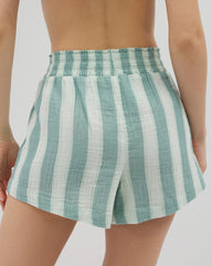 TEAL STRIPE - Cotton Gauze Pajama Shorts
