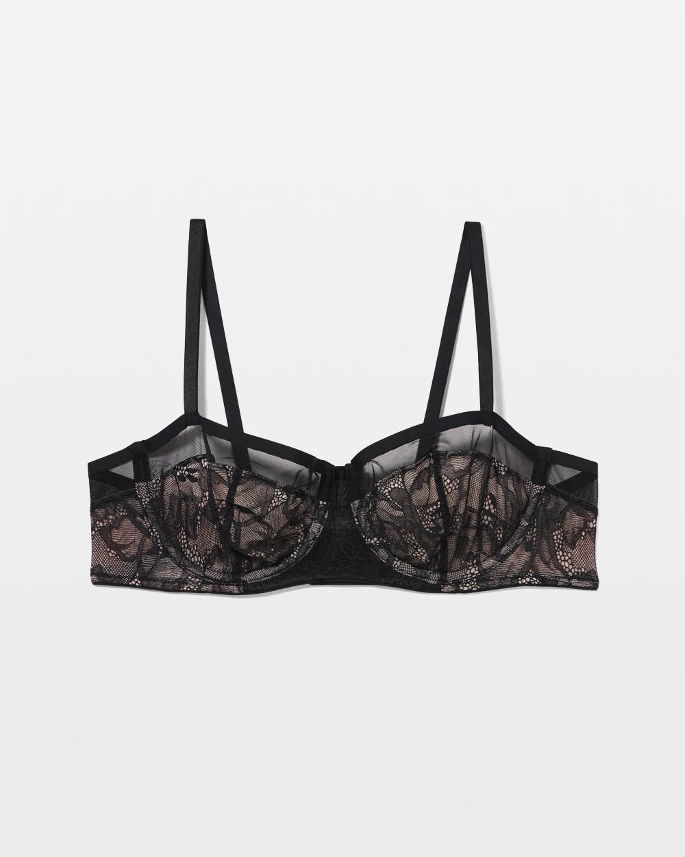 BLACK - Sheer Lace Unlined Balconette Bra