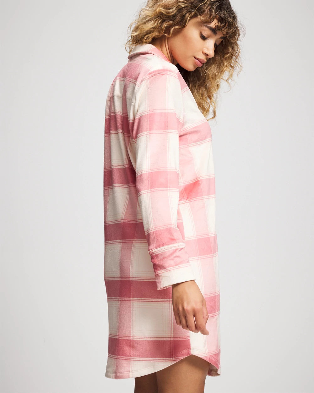 FROSTED PLAID PINK - Long-Sleeve Notch Collar Sleepshirt